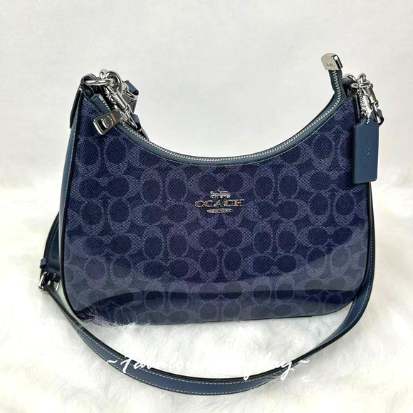 Coach Teri Hobo Crossbody Shoulder Bag In Signature Canvas CAK28 Dark Denim NWT - Picture 1 of 10